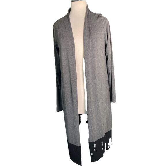 J. Jill Wearever Gray Black Color Block Open Front long Cardigan Knit Sweater M - Picture 1 of 5